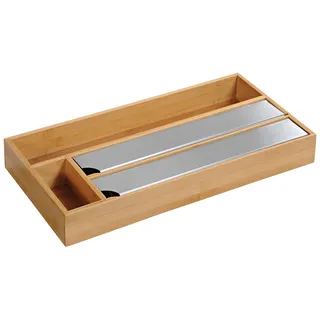 KESPER Folienspender Bambus – 3-in-1 Organizer für Alufolie, Frischhaltefolie & Backpapier – mit Edelstahl-Abreißkanten & Zusatzfach – 42 x 19 x 5,4 cm - 5804113
