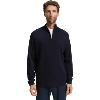 Troyer TOM TAILOR, Herren, Gr. M, knitted navy melange, Strick, Obermaterial: 100% Baumwolle, meliert, regular fit taillenbedeckt, ohne Ausschnitt, Rippbündchen, Pullover Troyer, mit Logo Stickerei