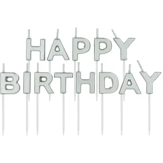 Folat Kuchen Kerzenset 'Happy Birthday' 2 cm Silber