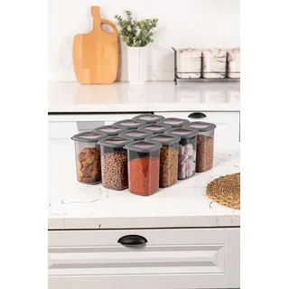 Hermia Concept, BNMPOLYAS12-12, Vorratsdosen, Aufbewahrungsboxen-Set (12-teilig), Anthrazit, Plastik, 10 x 10 x 16,5 cm - Grau