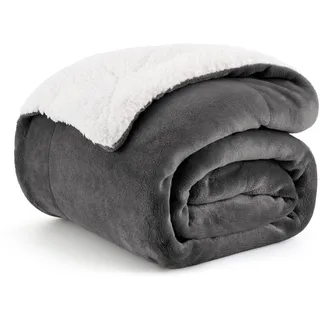BEDSURE Kuscheldecke - Warm Sherpa Wolldecke & Sofadecke, Flauschig Sofaüberwurf Decke, Dicke Couchdecke, Fleecedecke, Flauschige Wohndecke für Couch, Anthrazit, 130x150 cm