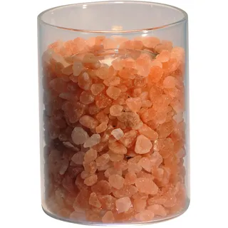 HIMALAYA SALT DREAMS - Salzkristall Feuer im Glas, Ø ca. 8 cm und Höhe ca. 11 cm, inklusive weißer Palmwachs Kerze aus Punjab / Pakistan