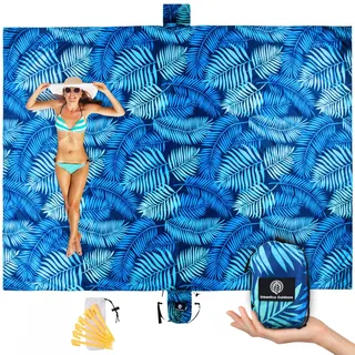 URBANECO OUTDOORS Leichte Stranddecke – Übergroße 271,8 x 195,6 cm wasserdicht, sanddicht – doppelt verankert für Spaß Freizeit Stranddecke – mit Pfahltasche und Kunststoffpfähle, langlebige