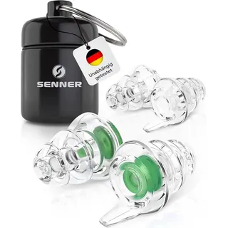 Senner MusicPro - Gehörschutz Ohrstöpsel Konzert, Festival, Musik und Party - Gehörschutz für Musiker, mit Schlüsselanhänger - Hi-Fi Gehörschutzstöpsel Earplugs | SNR 19 dB, transparent/grün