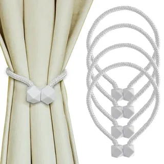 Yazikisa Vorhang Raffhalter Magnetische Weiße 4 Stück Gardinen Raffhalter Magnet Innen Vorhänge Holdbacks Halter Seil Kinderzimmer Wohnzimmer Büro Dekoration Fenster Zubehör