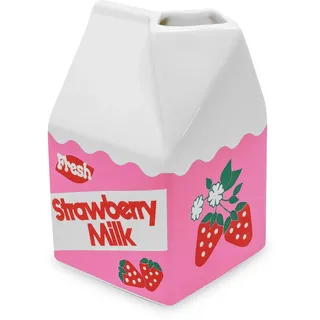 ban.do Vintage Carton Inspired Rise and Shine Dekorative Mini-Keramikvase, einzigartiger Akzent für Zuhause/Küche/Büro, Erdbeermilch