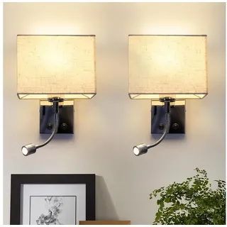 ZMH Wandleuchte Innen Wandlampe Schlafzimmer -2ER Wandstrahler LED Leselampe 360°Schwenkbar Quadratisches Stoffschirm Design Wandbeleuchtung mit Schalter E27 Modern Beleuchtung für Flur Bett