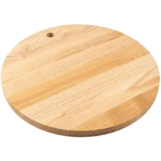INNOVAHOME Pizzabrett 35cm Holz Rund - Massives Servierbrett Esche Geölt - Pizzateller & Käsebrett - 2cm Dick - Schneidebrett mit Griffloch - Eiche-Alternative