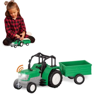 Driven by Battat - Traktor, 20cm - Kleiner Spielzeugtraktor & Anhänger - Bauernhof Fahrzeug Spielzeug für Kinder - Lichter und Geräusche - Bewegliche Teile - 3 Jahre +