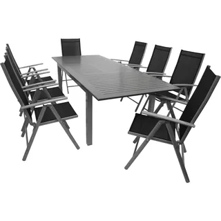 DEGAMO Gartengarnitur Garrtenset BAJAZZO 9-teilig, Aluminium grau, wetterfest - Grau