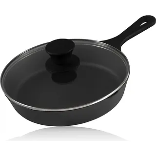 BBQ-Toro Gusseisen Grillpfanne Ø 19 cm mit Glasdeckel | Bratpfanne - Schwarz