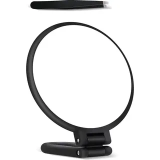 30-fach vergrößernder Spiegel mit Griff – Doppelseitiger Kosmetikspiegel (1x/30x), faltbar und tragbar für präzises Schminken unterwegs – Mattschwarz