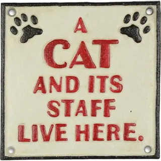 Wandschild Wandplakette Gusseisen A Cat And Its Staff Live Here