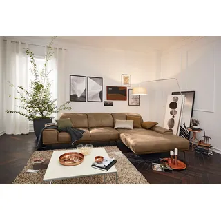 Musterring Wohnlandschaft "MR 2490 Ecksofa mit erstklassigem Sitzkomfort, Long-Life-Leder" Fuß Schwarz, Sitzhöhe 46cm, wahlweise mit Funktionen, Maße 342x207 cm, fango, s