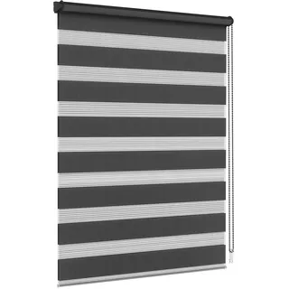Jalousiescout Doppelrollo Klemmfix ohne Bohren & mit Bohren, 80x150cm Schwarz Rollo Fensterrollo lichtdurchlässig, Sonnenschutzrollo Zebrarollo für Fenster & Türen