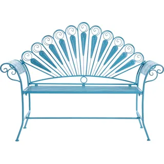 BELIANI Gartenbank Blau Eisen Antik-Optik Pfauen-Design Romantischer Französischer Stil Klappbar Garten Outdoor Terrasse Sitzbank mit Armlehnen - Blau