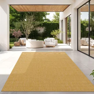 TT Home Teppich Für Outdoor Küchenteppich Balkon Terrasse Unifarbenes Design Modern Größe 150 cm Quadrat - Gelb