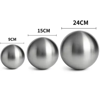 Köhko 3er Edelstahlkugeln-Set-06 Ø 9-15-24 CM Dekokugel aus gebürstet-matten Edelstahl - Silber