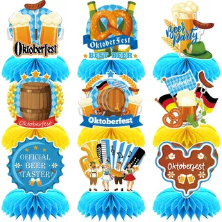 FloralGrace 9 Stück Oktoberfest Deko Bienenwaben, Oktoberfest Tischdeko, Oktoberfest Bienenwabe Deko Set, Bayerische Deko 3D für Oktoberfestparty, Bayrische Bierfest Deko