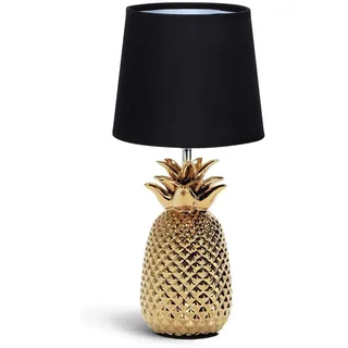 Aigostar Nachttischlampe, Tischlampe Keramik Tischleuchte Lampe für Nachttisch Beistelltisch Dekolampe Nachttischlampe Stoffschirm Gold Modern E14 H36cm