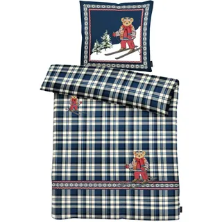 APELT Mati GOTS Karomuster Blau 135 x 200 cm + 2 x 80 x 80 cm