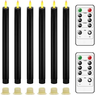 AiiBowy Led Kerzen [6er Set ] Flammenlose Kerze, 24 Stunden Timer Funktion mit Fernbedienung, Batteriebetriebene mit 3D Flamme, Led Fensterkerzen, Led Stabkerzen Home Deko Weihnachten Party (Schwarz)