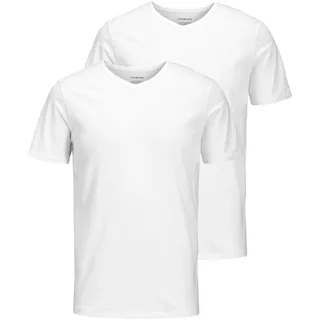 JACK & JONES T-Shirt V-NECK TEE, Kurzarm, einfarbig, Baumwolle Weiß