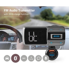 Nedis Kfz Audio FM Transmitter Schwanenhals freisprechend 2.0 " LED Bildschirm Bluetooth QC 3.0 /, Wireless Transmitter, Grau, Schwarz