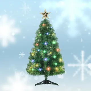 Mini künstlicher Weihnachtsbaum, 90cm Tischplatte Weihnachtsbaum mit 140 Zweigen und Lichter, Kleiner Weihnachtsbaum für Wohnung Büro Urlaub Party Dekor, grüner Baum