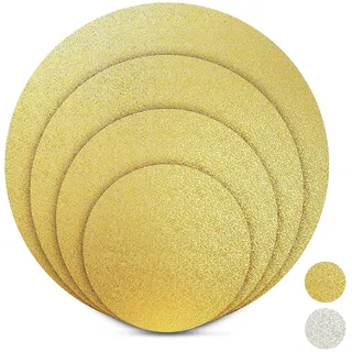 BACKHERZ Premium Tortenunterlage rund I 4 er Set - Ø 15 + 20 + 25 + 30 cm I Cakeboard rund Tortenpappe Tortenplatte I 3 mm Dick I Lebensmittelecht I Für Transport und Deko, Gold