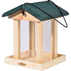 dobar® 21097e Vogelfutterhaus Spitzdach Hängend - Vogelhaus Massivholz - Vogelvilla großes Futtersilo - Vogelfutterstation zum Aufhängen - Futterstation - 22 x 25 x 28 cm - Grün