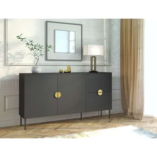 Kommode HOME AFFAIRE "BELLOT Sideboard mit 2 Schubladen und 2 Türen, B/T/H: 213/40/87,6 cm", schwarzer graphit, B:160cm H:87,6cm T:40cm, Holzwerkstoff, Sideboards, Kommode, Schubkastenkommode mit Metallgriffen und viel Stauraum