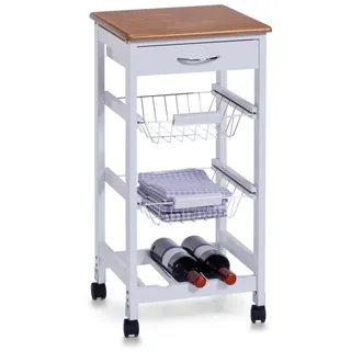 Zeller Küchenrollwagen MDF mit Bambusdekor-Top 37 cm x 37 cm x 76,5 cm Weiß
