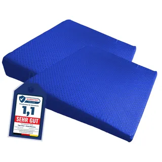 Tiga-Med Sitzkeilkissen Anti-Rutsch (2er Set) – extra fest & formstabil, Abnehmbarer waschbarer Baumwollbezug, Sitzerhöhung 37×33 cm (7–1 cm) für Bürostuhl & Auto (blau)