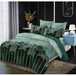 Luofanfei Microfaser Bettwäsche 200x220 Grün Streifen Geometrisch Gestreift Bettwaesche Doppelbett Set Deckenbezug 3 Teilig 1 x Bettbezug 200 220 mit Reißverschluss 2 x Kissenbezüge 80x80