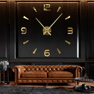 R&M ORIENT® 3D Wanduhr große Moderne Mute DIY – Luxus Dekoration Geschenk – Wandtattoo – Uhren für Büro Wohnzimmer Schlafzimmer Dekoartikel Home Office Quarzuhr (B-Gold)