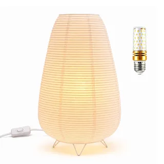 ACMHNC Reispapier Tischlampe, 34 cm Japandi Papierlampe mit E14 Fassung