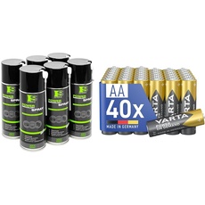 Spraytive Power 6 x 400ml Druckluftspray/Druckluftreiniger mit 100mm Sprühverlängerung & VARTA Batterien AA, 40 Stück, Power on Demand, Alkaline, 1,5V