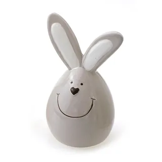 TEMPELWELT® Dekofigur Hase Osterhase 14 cm, Keramik grau weiß Landhaus Stil, Dekofigur Osterei Ei mit Hasenohren, Keramikhase Osterdeko für Frühling Ostern