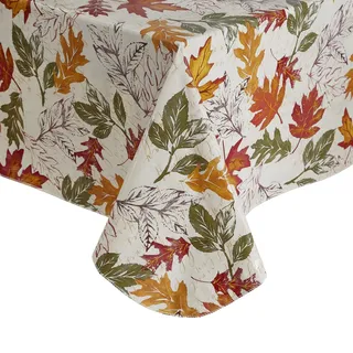 Elrene Home Fashions Harvest Vintage Leaves Wasser- und schmutzabweisende, abwaschbare Vinyl-Tischdecke mit Flanell-Rückseite, 132 x 178 cm, rechteckig