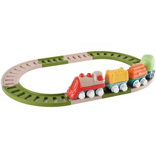 Chicco Spielzeugeisenbahn für Kinder, Umfangreiches Spielset, 18 Teile, Lokomotive, Waggons, Schienen, 2 Konfigurationen, Made in Italy, 80% Recycling-Kunststoff, Spielzeug für 18 Monate-3 Jahre