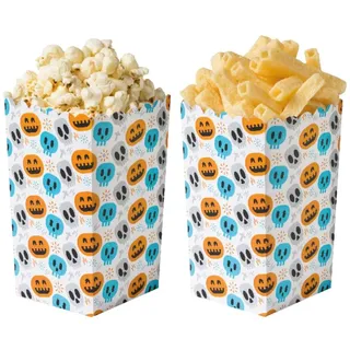Decora, 0350160 Partybox Totenköpfe, Größe 7 x 7 x H 14 cm, perfekt für Partys und Veranstaltungen, zum Präsentieren und Servieren von verschiedenen Snacks, sowohl süß als auch herzhaft