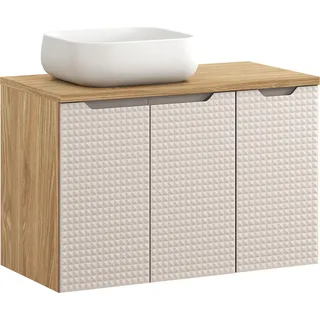 Waschtisch 90 cm in Eiche mit beige, LONDON-56-BEIGE, mit Waschbecken - Beige