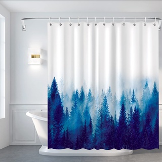 Ohok Badezimmer Duschvorhang 180 x 180 cm, wasserdichte Wälder Duschvorhänge mit 12 Haken, Baddekoration Badvorhang Langlebiger Polyester Badvorhang (Blau)