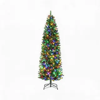 GarveeTech Slim Bleistift‐Weihnachtsbaum 6/7,5ft,Vorbeleuchtet LED | 8 Lichtmodi,robuster Metallständer,einfacher Aufbau,schmale Form,ideal für Zuhause,Feiertage und Partys