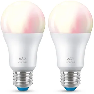 Deutsche Telekom x WiZ Tunable White and Color LED Lampe E27 (806 lm), 60 W Lampe mit 16 Mio. Farben oder warm- bis kaltweißem dimmbarem Licht, smarte Lichtsteuerung über WLAN per Stimme/App, 2er Set