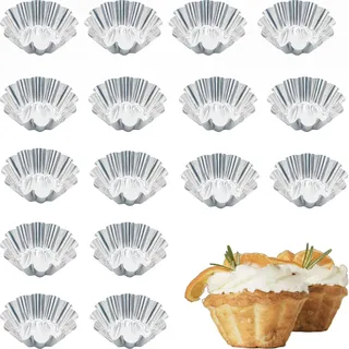 PEZEEU Cupcake Kuchenform Ei Torte Form Wiederverwendbare Muffinformen Mini Tarteform - 16 Stück Edelstahl Eierkuchenform Mini Blume geformte Backform für Pudding, Kuchen, Cupcake, Muffin
