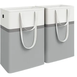 Songmics Wäschekorb 2er Set, 75 L mit Griffen, taubengrau