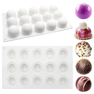 2 Stück Silikonform Kugel, 15 Löcher Ø 3.5cm Silikonform Pralinen, Silikon Kugelform Schokoladenformen Pralinenform Antihaft Silikon Schokoladenform Pralinen für Schokolade Kuchen Gelee