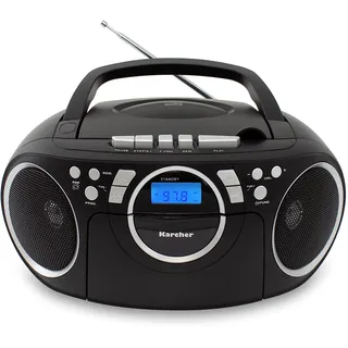 Karcher RR 5042-B tragbares CD Radio/Boombox mit CD-Player und Kassettenspieler (UKW, Batterie-/Netzbetrieb, AUX-In) schwarz